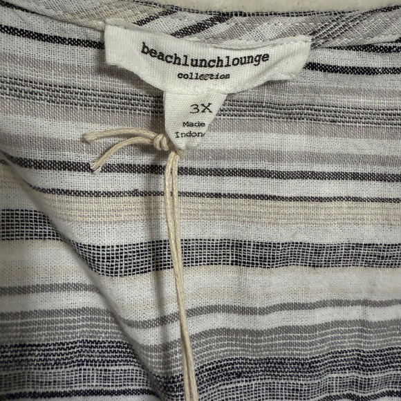 Beach Lunch Lounge Women's Jumpsuit 3X-Light Blue Sleeveless Linen Blend Striped - Picture 5 of 9